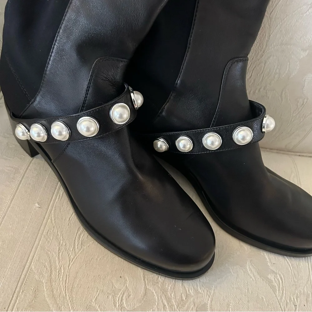 Stuart Weitzman Portia  Over the knee boots with pearl embellished size 8
